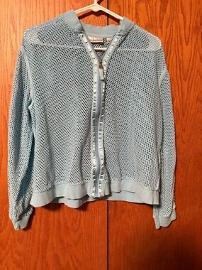 Light Blue Mesh Zip-Front Hoodie Cardigan